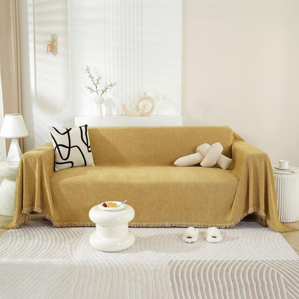 VClife Boho Chenille Sofa Slipcover Yellowish Brown Herringbone Jacquard Couch Cover for 2-3 Cushion Sofa Couch Skin-Friendly Co