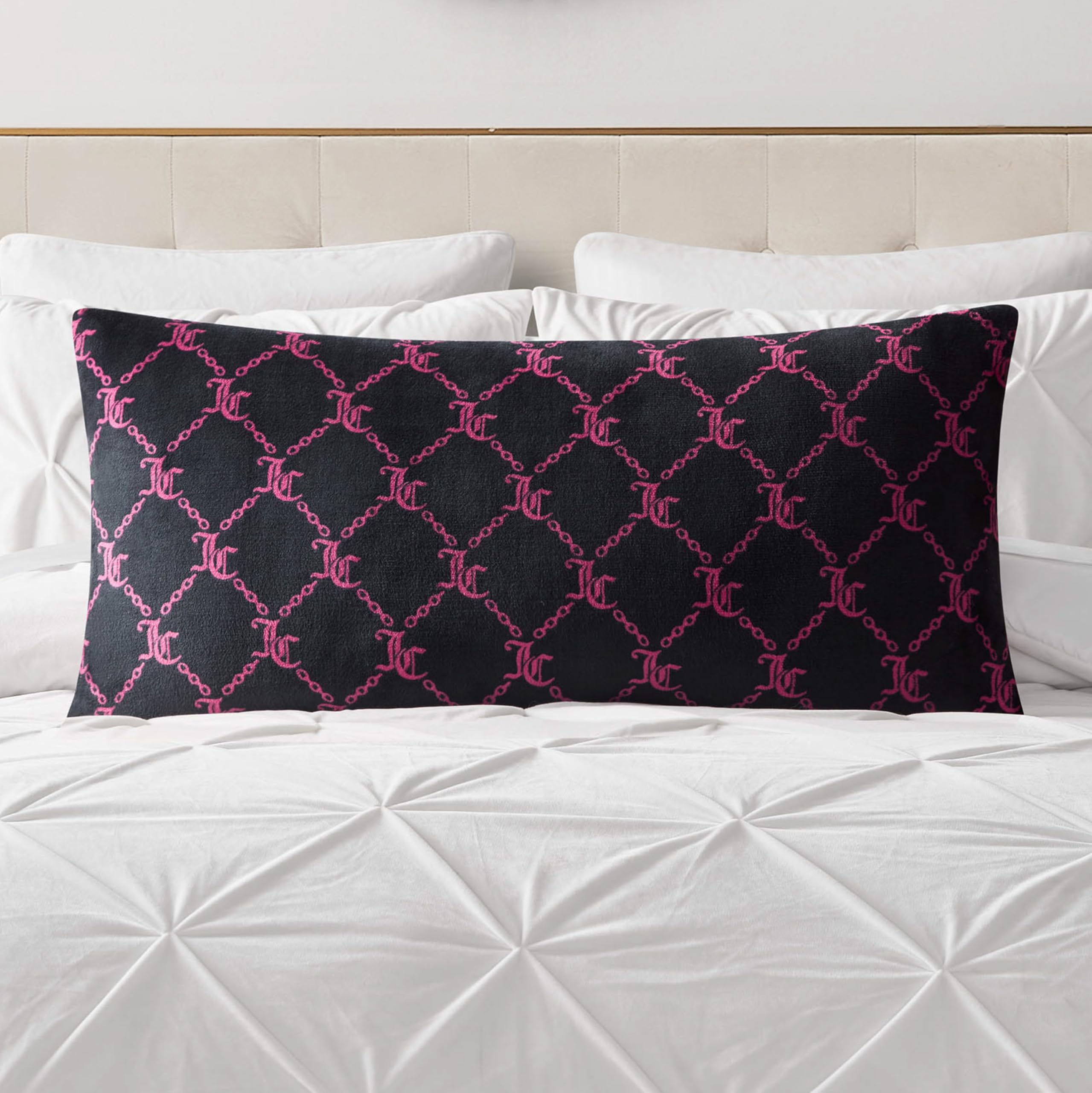 Juicy Couture 18 x 36 Plush Body Pillow, Black Lockup Lattice