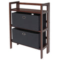 Winsome Wood Torino 3-PC Set Folding Bookcase w/Fabric Basket Storage and Organization, Antique Walnut/Black