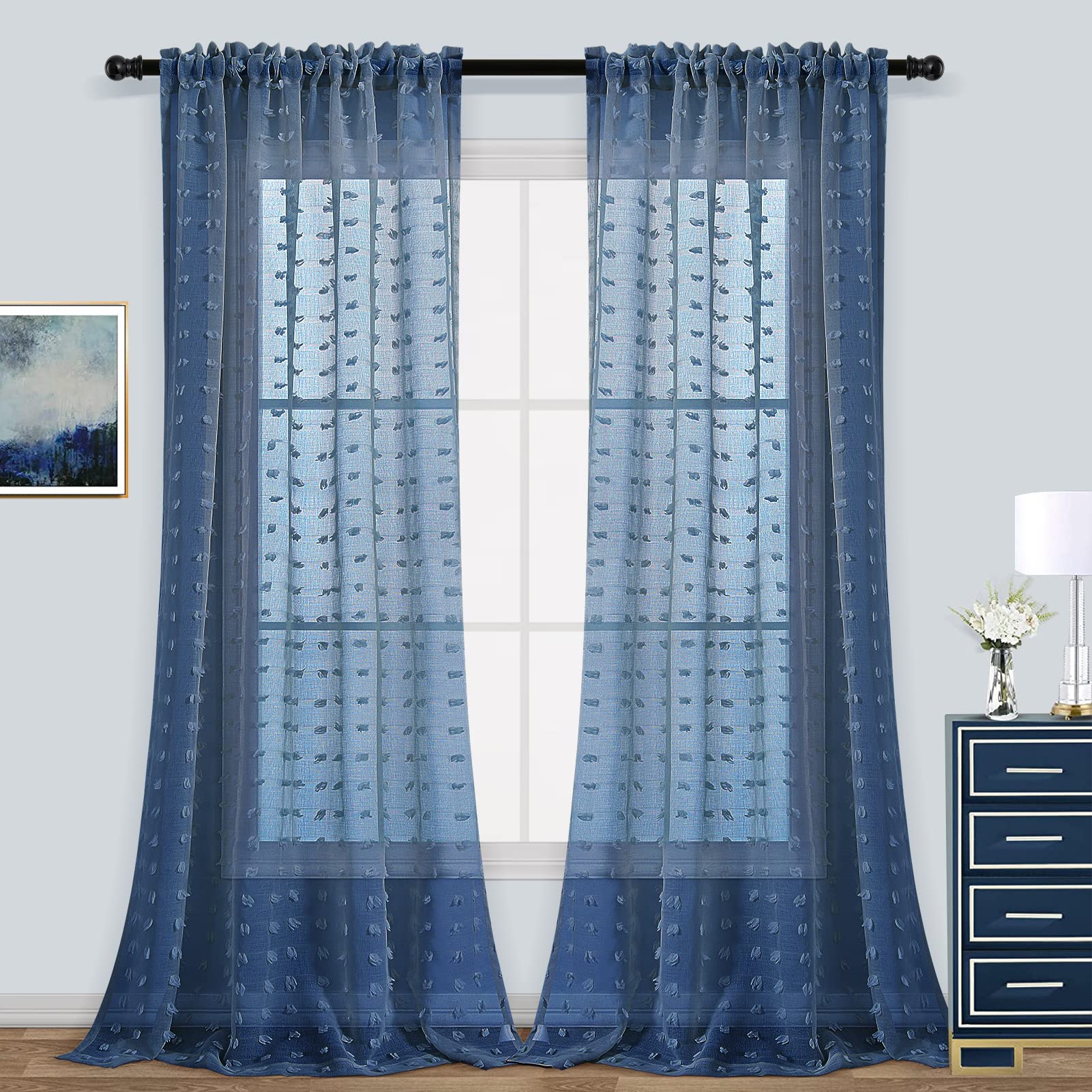 Guken Sheer Curtains 120 Inch Length 2 Panels Sets For Living Room Bedroom 52 Inch Width Farmhouse Boho Drapes Light Filtering P