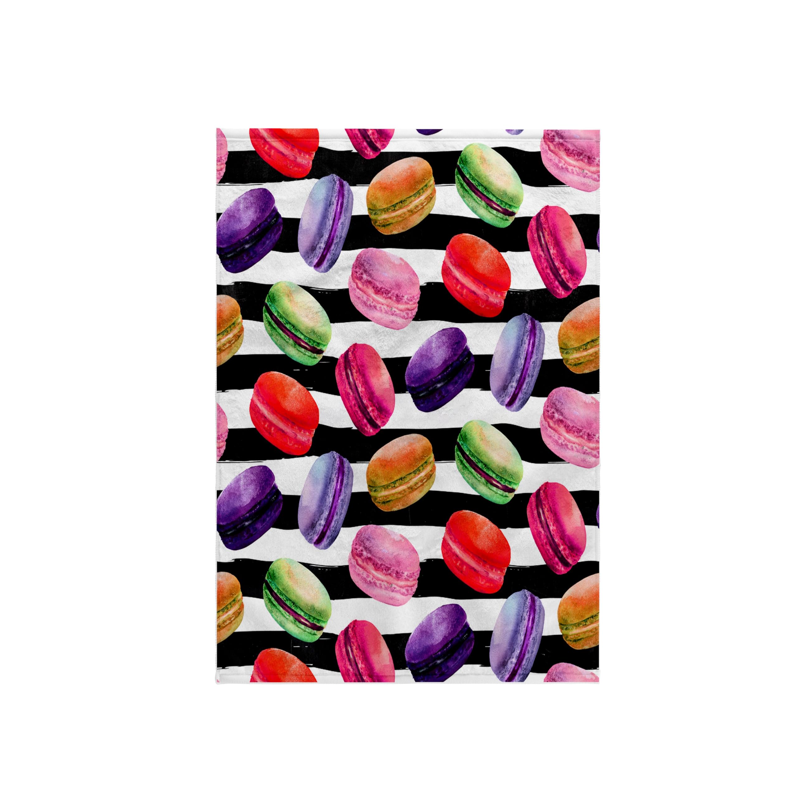 3dRose Towel - Cute French Macaroon Cookies On Black and White Stripes - 15 by 22-inches (TWL_252892_1)