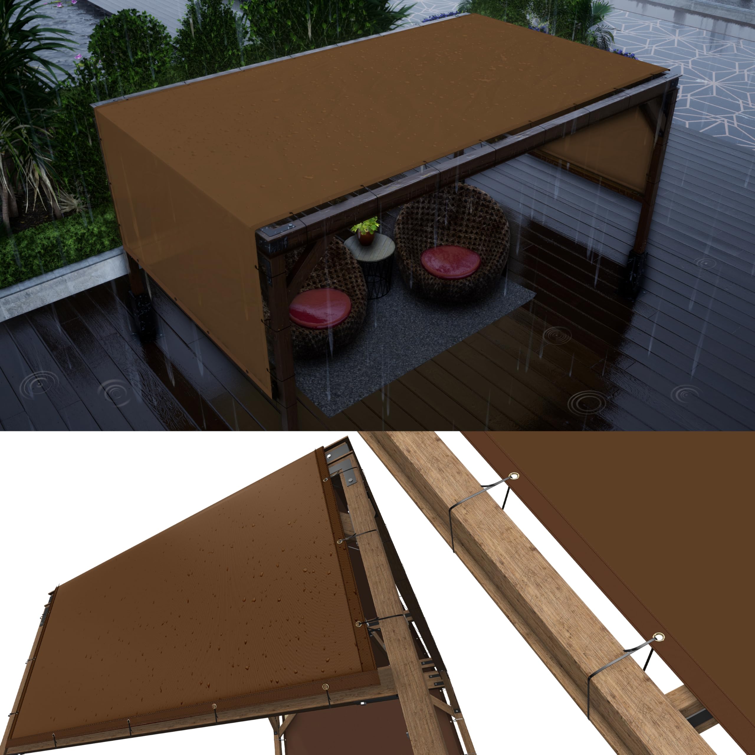 ColourTree 9  x 18  Brown Waterproof Pergola Sun Shade Canopy Replacement Cover UPF50, Commercial Grade 260 GSM Cloth for Outd