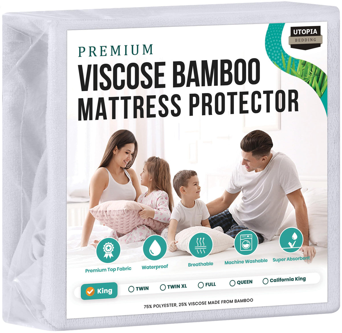 Utopia Bedding Premium Waterproof Mattress Protector King Size, Viscose Made From Bamboo Mattress Cover, Breathable, Fitted Styl