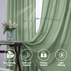Mrs.Naturall Sage Green Sheer Curtains 96 Inches Long,Light Weight Linen Decorative Spring Curtains For Living Room
