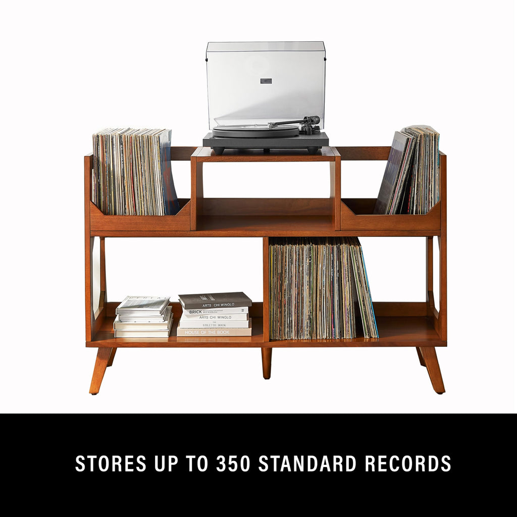Crosley Furniture Asheville Mid-Century Modern Media Console Record Player Stand, Storage for Vinyl Records, Walnut, Large