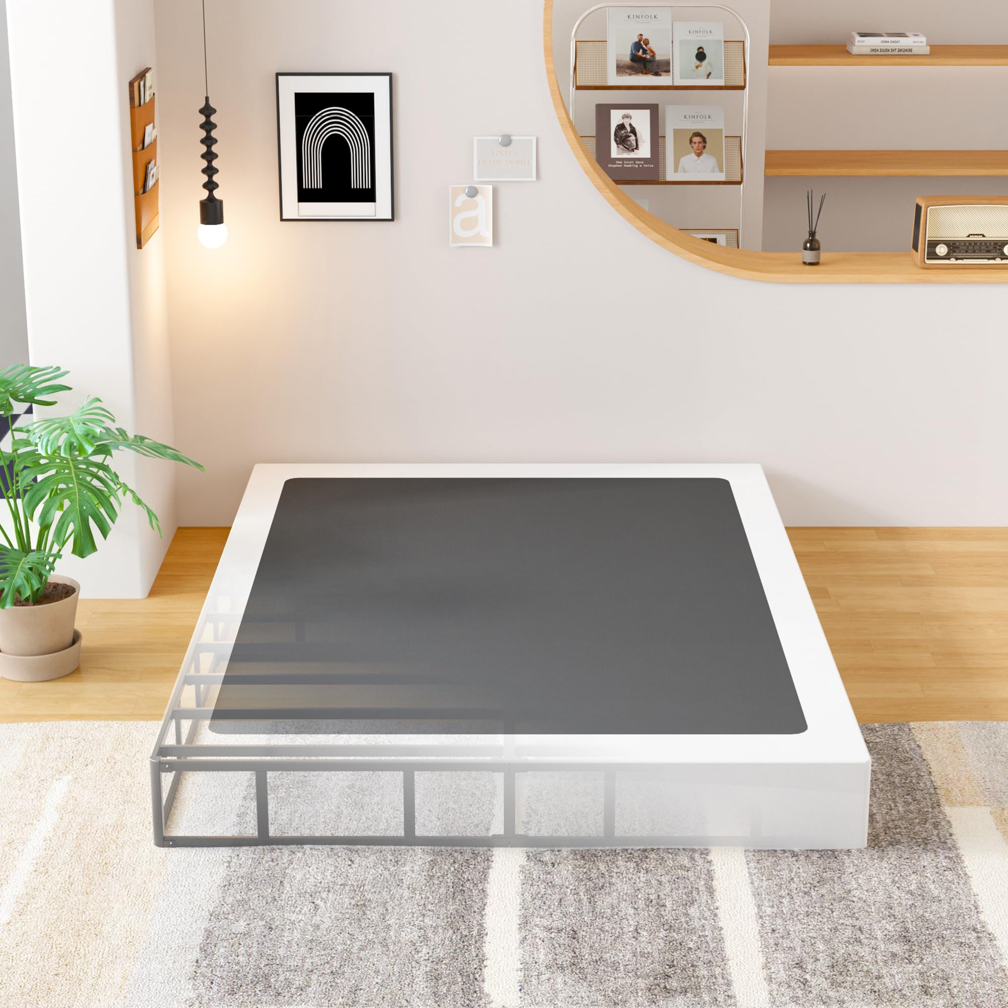 EMODA 8 Inch Queen Box Spring Bed Base, 3000 lbs Heavy Duty Metal Mattress Foundation with Fabric Cover, Easy Assembly