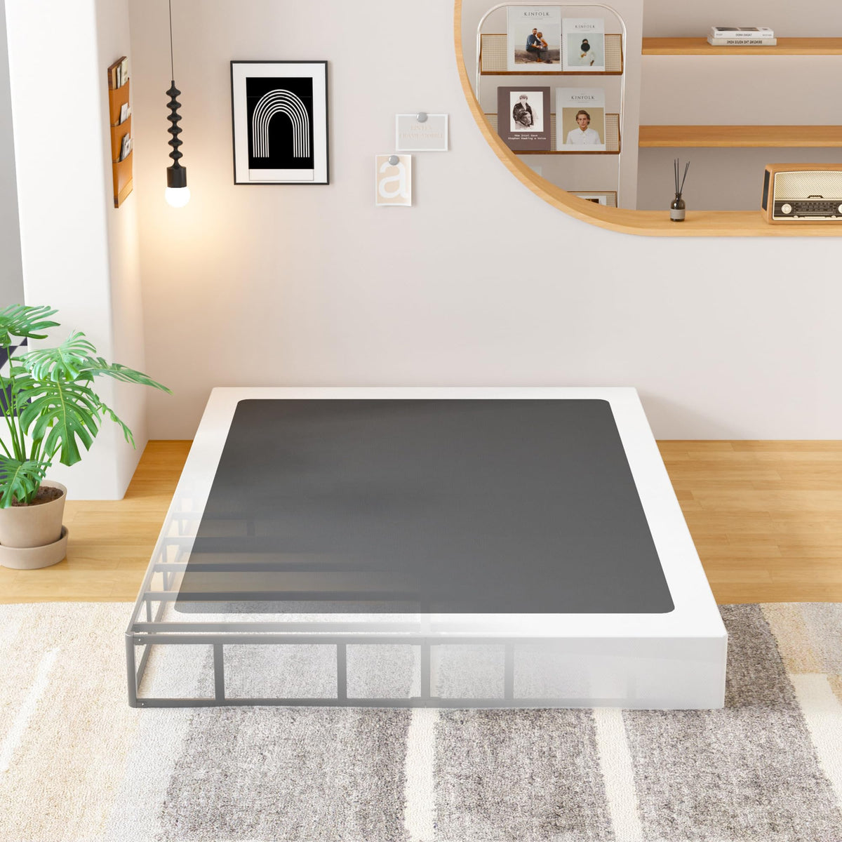 EMODA 9 Inch Full Size Box Spring Bed Base, 3000 lbs Heavy Duty Metal Mattress Foundation with Fabric Cover, Easy Assembly, Blac