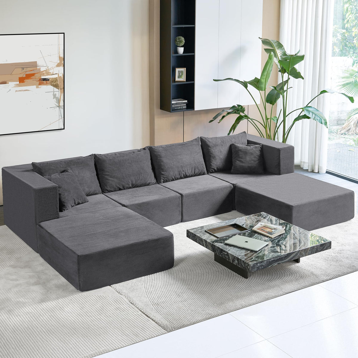 Yinix 140 ' Modular Sectional Sofa Couches Corduroy Sleeper Deep Seat Sofa Bed, Comfy Cloud Couch For Living Room Floor Sofa, 6