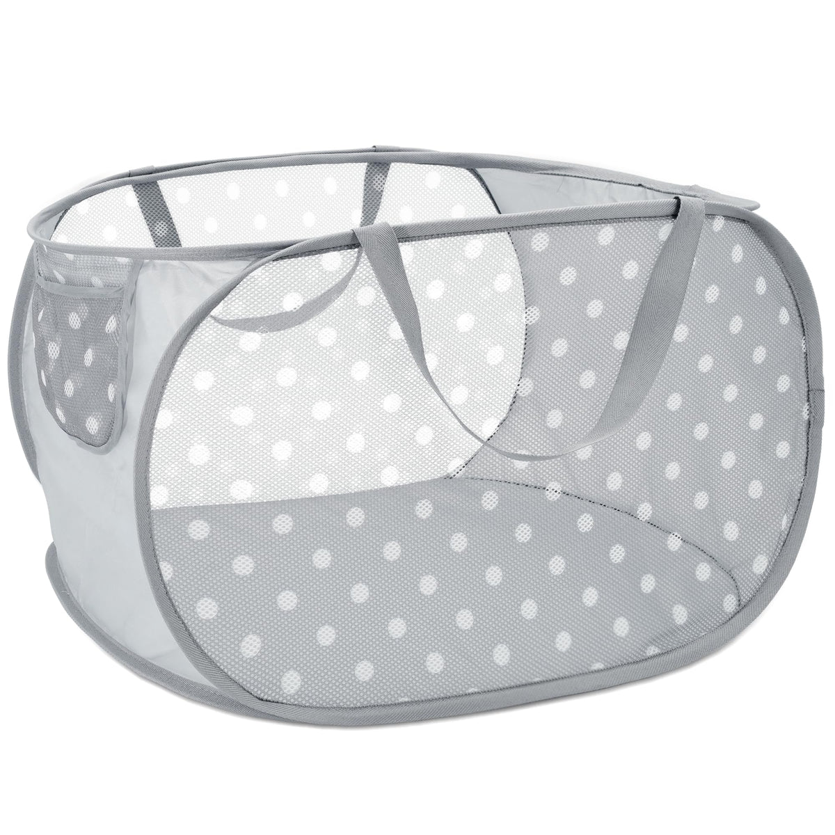 Sturdy Collapsible Laundry Baskets with Side Pockets, Mesh Pop Up Laundry Hamper, Foldable Clothes Storage Hamper with Reinforce