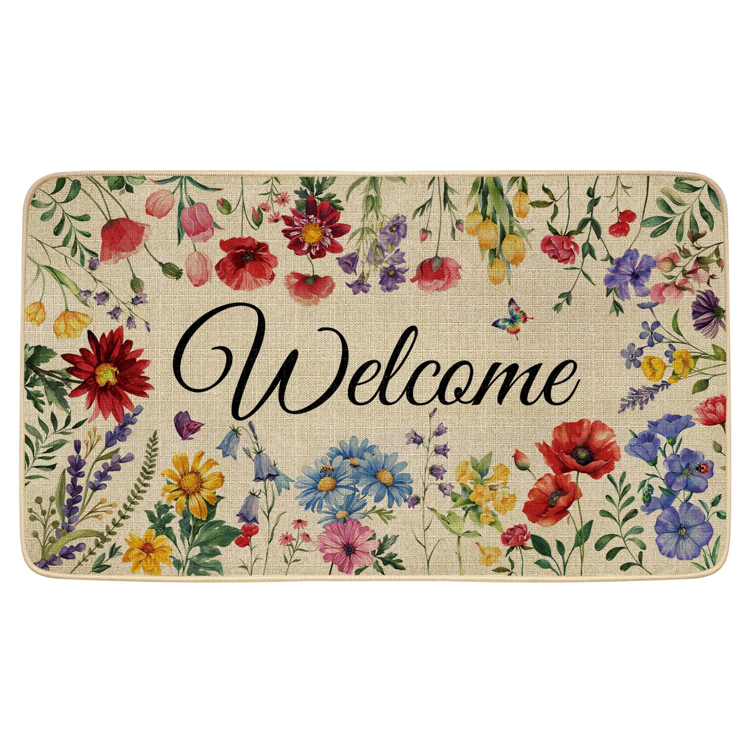 Shunlcd Spring Door Mat Welcome Decor Doormat, Summer Flower Plant Decorative Indoor Outdoor Non-Slip Mat For Home Entrance, Out