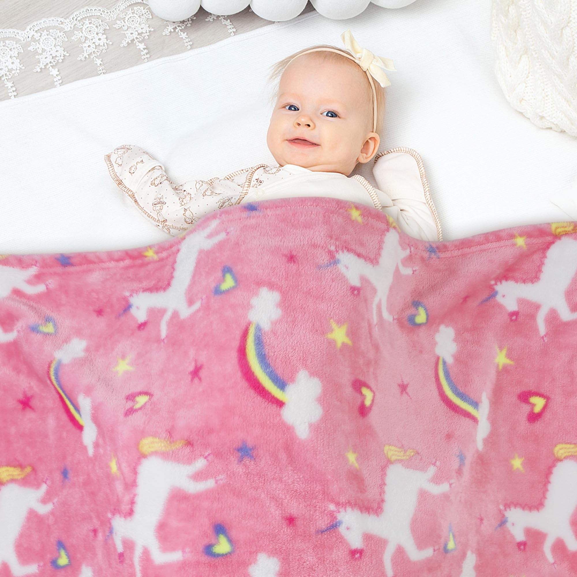 Viviland Kids Throw Blanket, Unicorn Print Blankets For Girls, Warm Lightweight Plush Throw Blanket Pink Unicorn Fleece Throw Bl