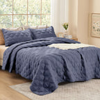 Litanika King Size Quilt Bedding Set, Dark Blue Grey Summer Lightweight Soft Comforter Bedspreads & Coverlets, Boho Farmhouse Be