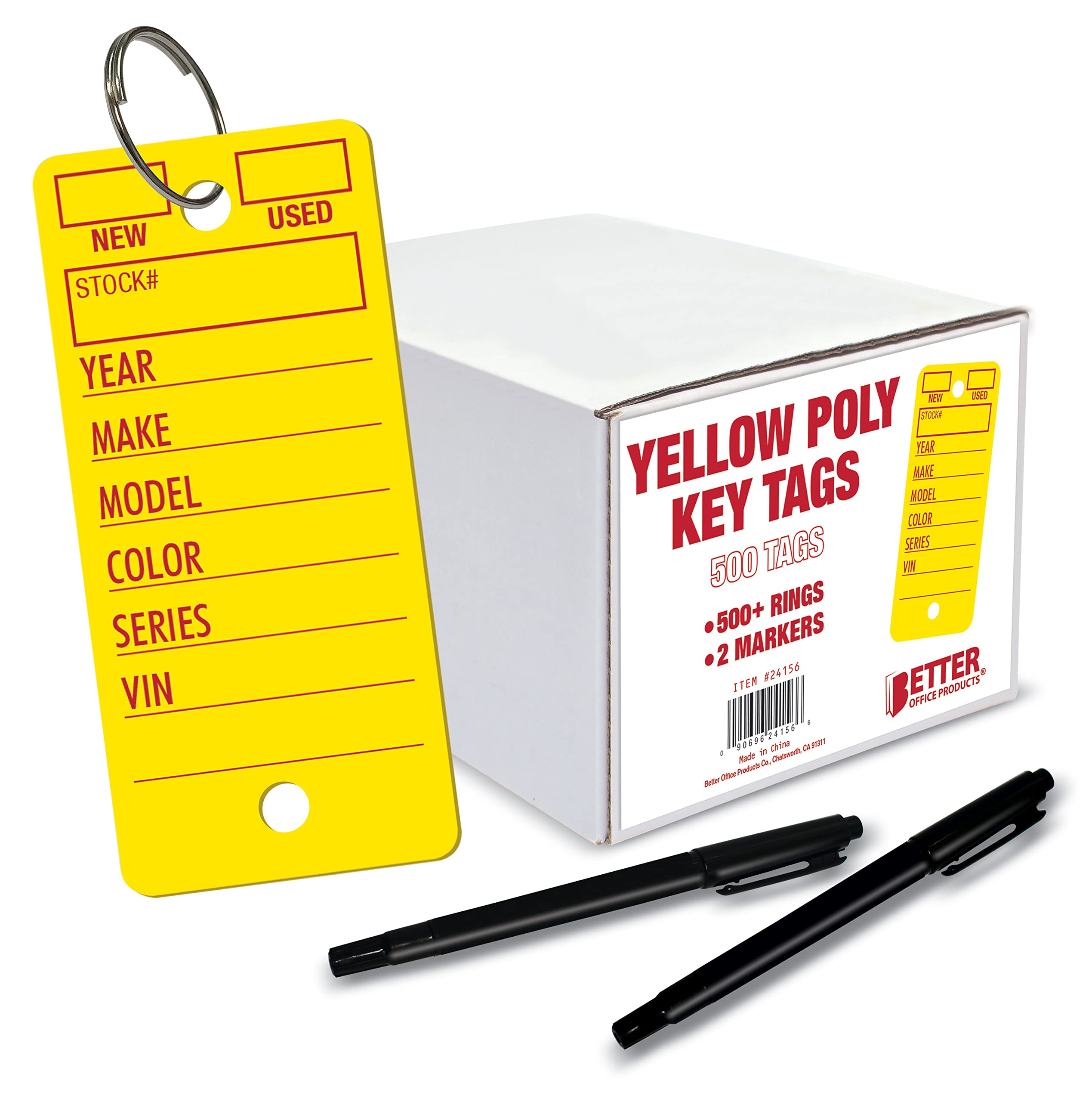Better Office Products 500 Poly Key Tags, 1.375' X 3', Durable Plastic Dealership Automotive Service Shop Tags, Includes 500+