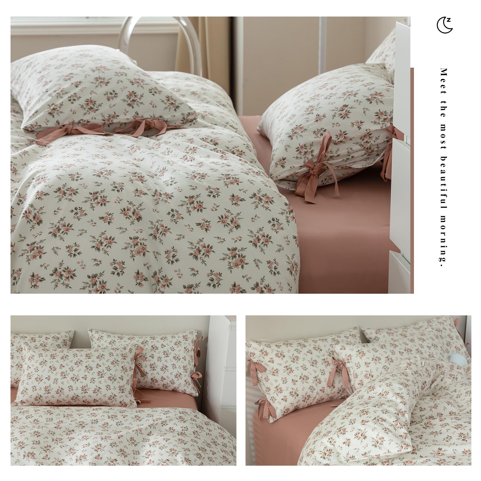 Pink Flower Duvet Cover Set Twin Soft Cotton Girls Cottagecore Bedding Set Twin Garden Style Peach Floral Comforter Cover Vintag