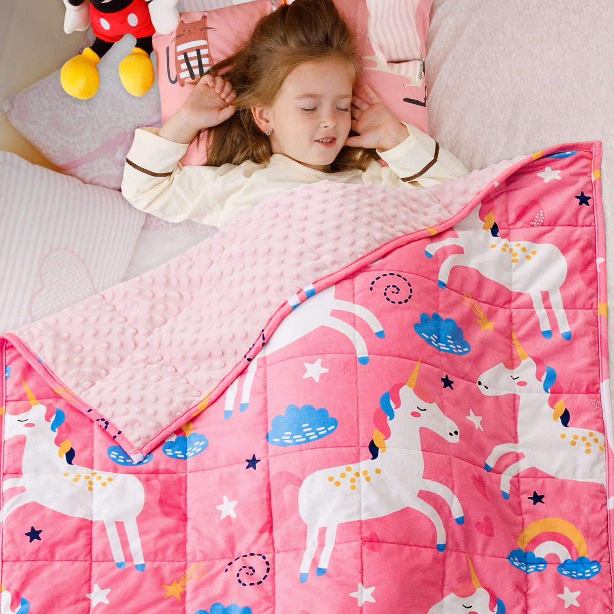 Sivio Minky Dotted Weighted Blanket For Kids, Super Soft Crystal Velvet Reversible Heavy Blanket With Cute Cartoon Patterns, 3 L
