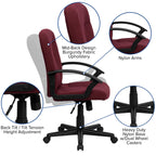 Flash Furniture Garver Mid-Back Burgundy Fabric Executive Swivel Office Chair with Nylon Arms