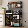 Chnnmbrn Kitchen Bakers Rack with Baskets,Free Standing Kitchen Shelf,5-Tier Kitchen Utility Storage Shelf with Hooks, Microwave