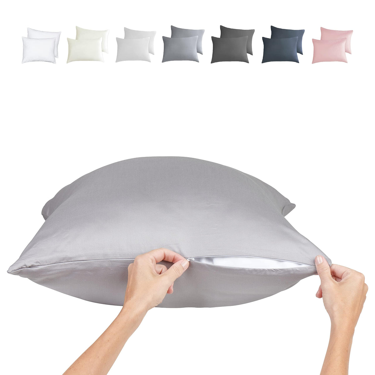 Cooling Pillow Cases Standard - 100% Viscose Bamboo Pillowcase 2-Pack Zippered, Soft Pillow Cases Cool Viscose Bamboo Pillow Cas