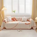 Vclife Chenille Couch Cover Modern Beige Cream Caramel Stripe Geometric Jacquard Sofa Slipcover For Sectional Couch, Simple Styl