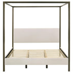 Coaster Home Furnishings Monroe Transitional Boucle Upholstered Eastern King Size Canopy Bed Frame Platform Bed 86-inch Headboard Vanilla 300834KE