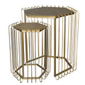 The Urban Port 22, 19-Inch 2-Piece Nesting End Side Table Set, Hexagonal Top, Wire Frame, Metal, Antique Brass