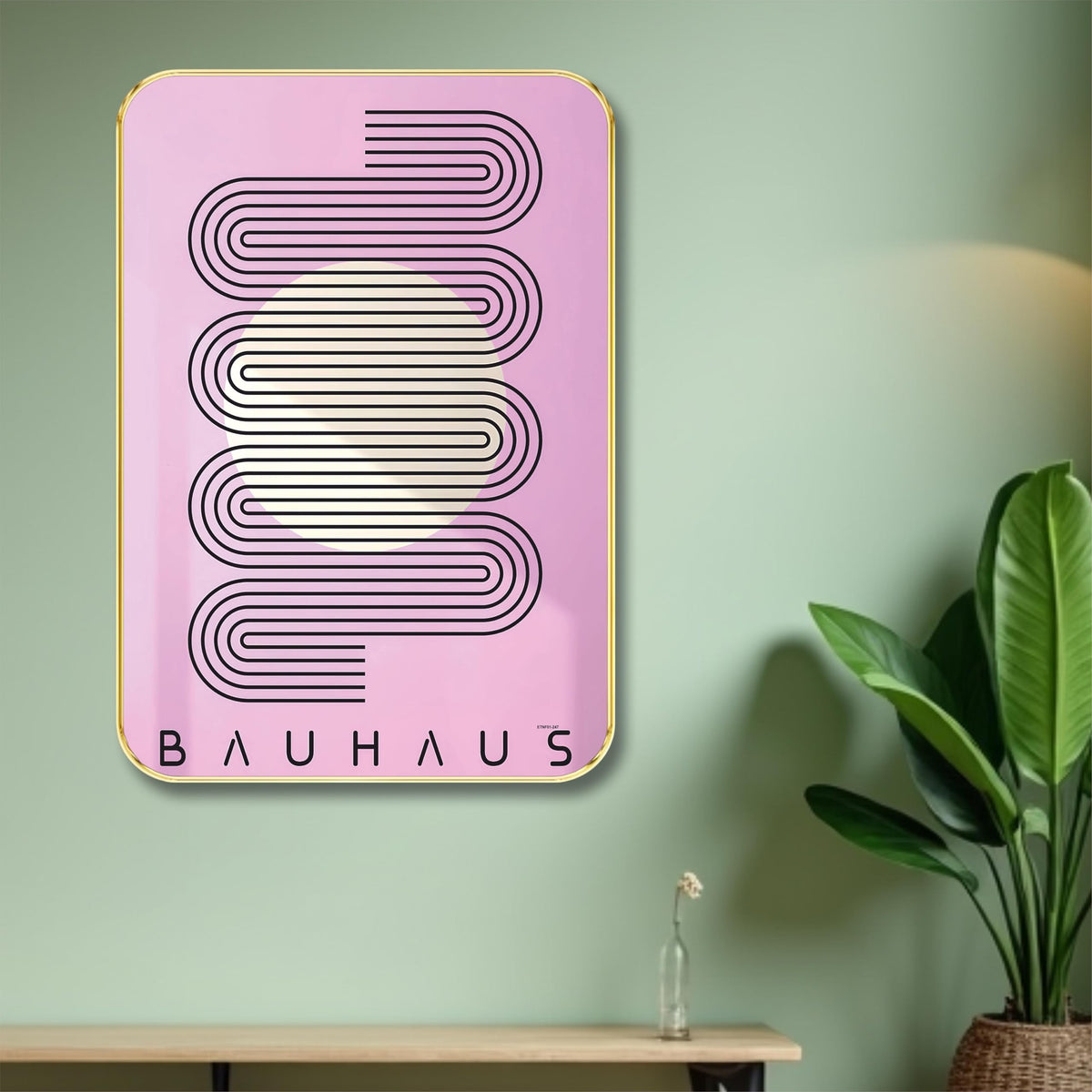 SAF Bauhaus Geometric Line Art Wall painting | Pink Abstract Minimalist Wall Dcor | Retro Modern Framed Art Print for Living Roo