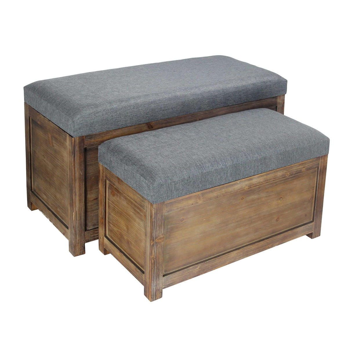 HomeRoots Set of 2 Rectangular Gray Linen Fabric and Wood Storage Benches