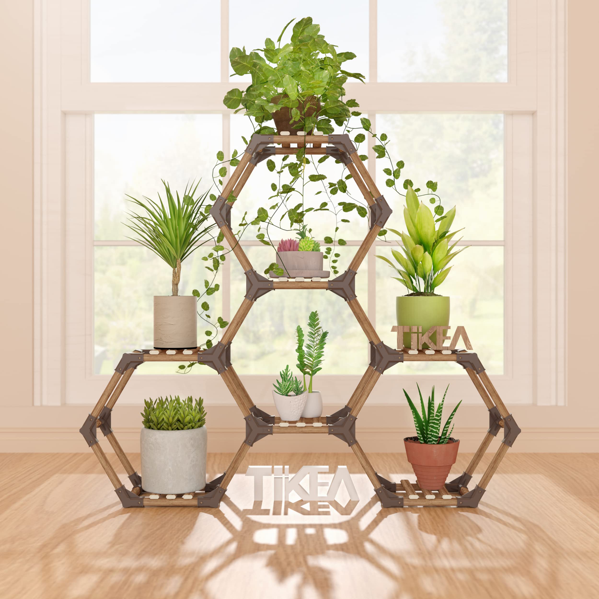Tikea Plant Stand Indoor Outdoor Hexagonal Corner Plant Stand For Succulents Small Plants Wooden Plant Shelf 7 Tiered Creative D