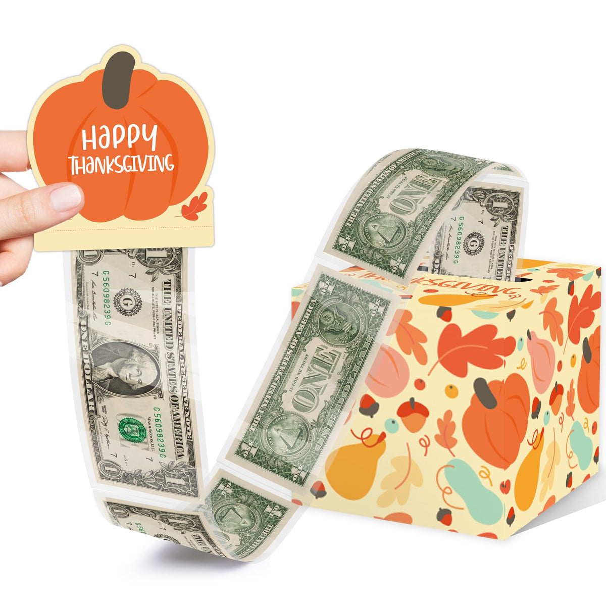 Happy Thanksgiving Money Box for Cash Gift- Happy Thanksgiving Day Card and 35Pcs Transparent Bags, Fun & Surprise Money Box Gif