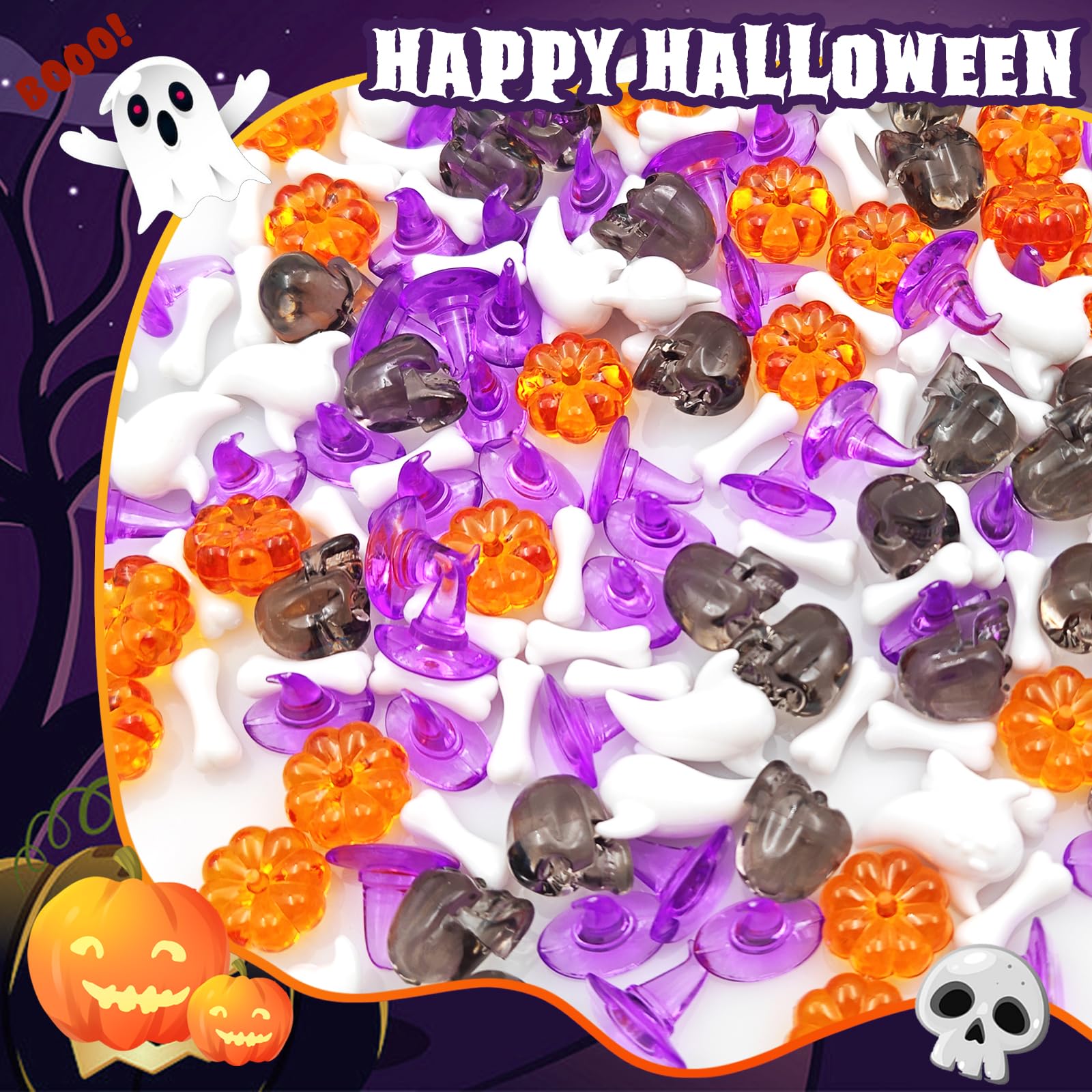 Lyfjxx Halloween Vase Filler, Mini Acrylic Pumpkin Ghost Skull Skeleton Witch Hats For Halloween Party Centerpieces Table Scatte