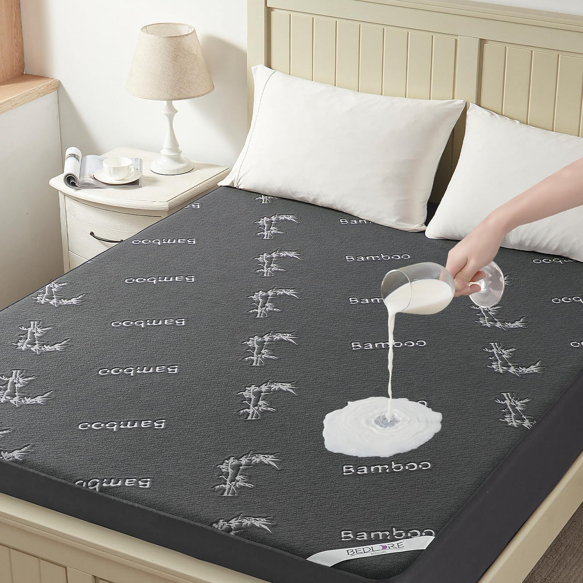 Bedlore Queen Size Mattress Protector Waterproof, Cooling Mattress Pad Fitted 6-18 Inch Deep Pocket, 3D Air Fabric Soft Double B