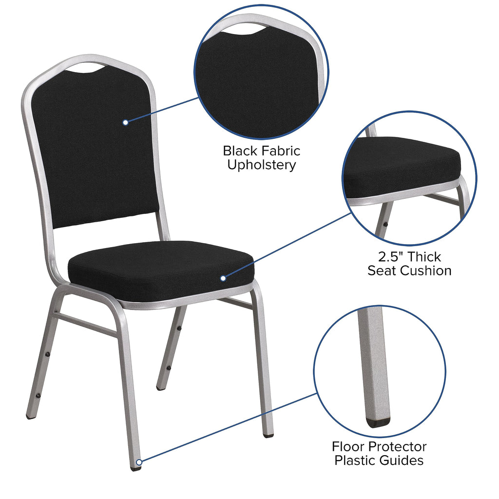 Flash Furniture Hercules Series Crown Back Stacking Banquet Chair In Black Fabric - Silver Frame