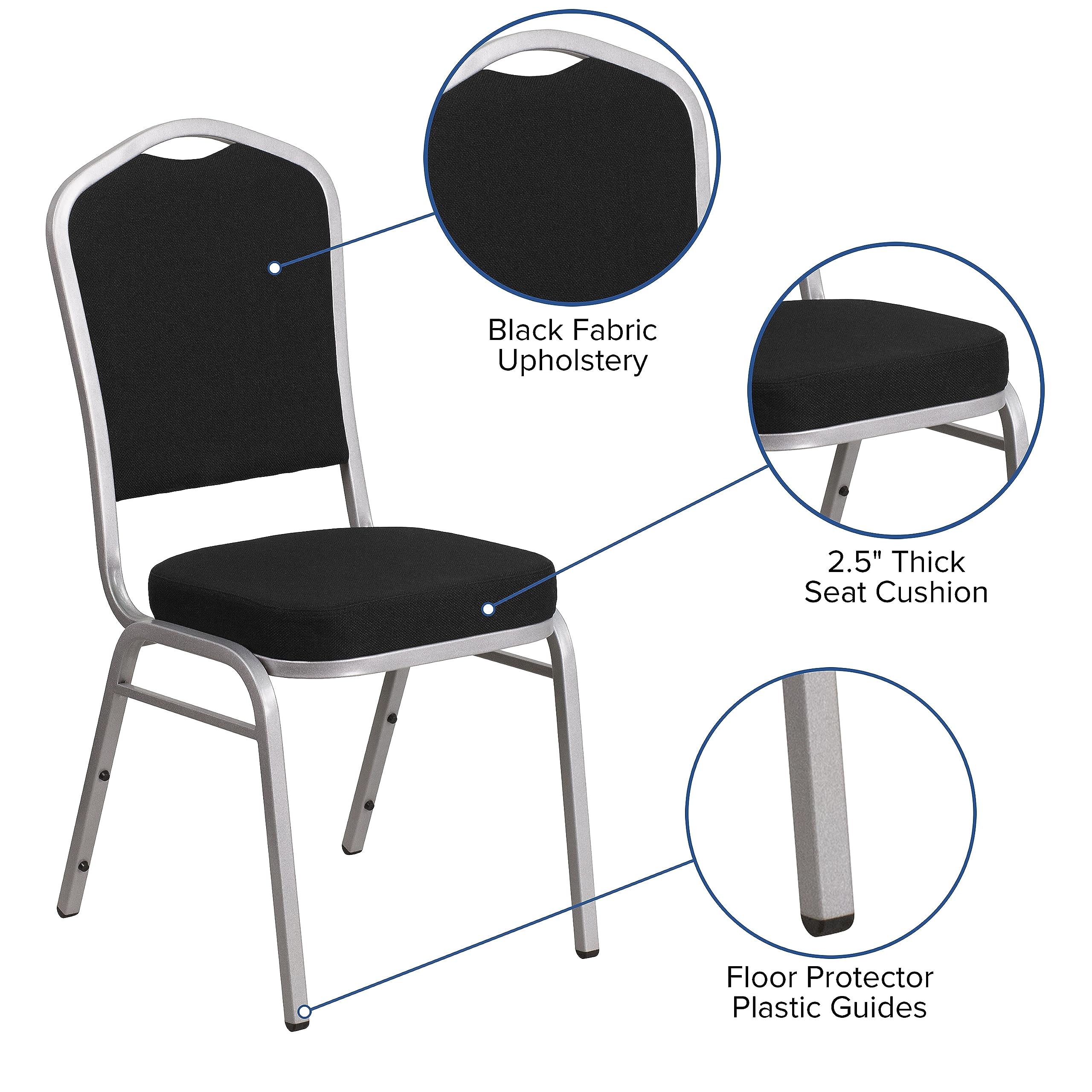 Flash Furniture Hercules Series Crown Back Stacking Banquet Chair In Black Fabric - Silver Frame