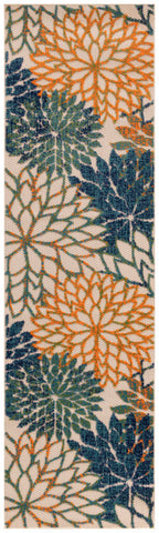 Nourison Aloha Indoor/Outdoor Blue Green 2'3' X 8' Area Rug, Easy Cleaning, Non Shedding, Bed Room, Living Room, Dining Room, Backyard, Deck, Patio (2X8)