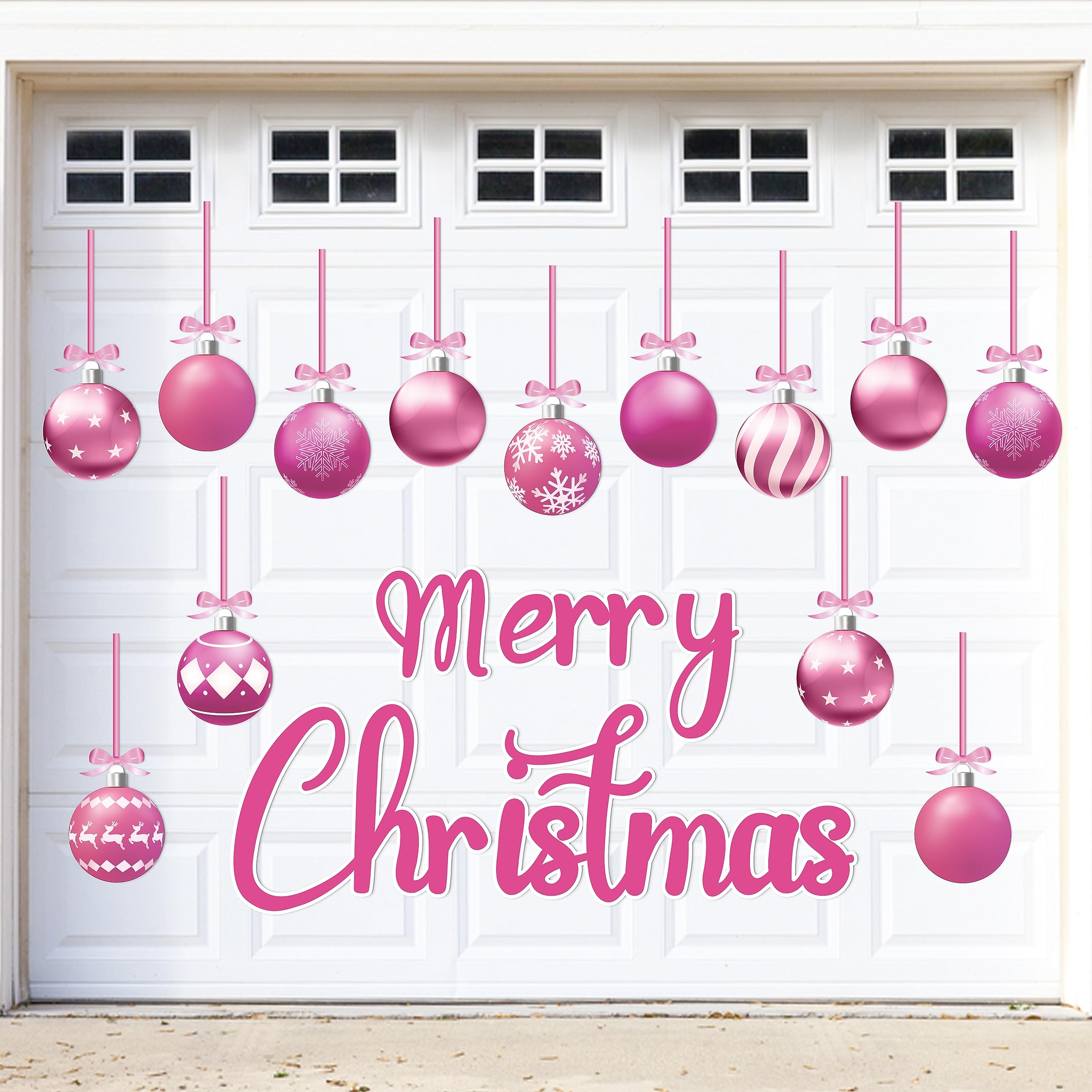 90Shine 32Pcs Christmas Garage Door Decorations Magnets - Merry Xmas Ball Holiday Refrigerator Fridge Kitchen Decor(Pink)
