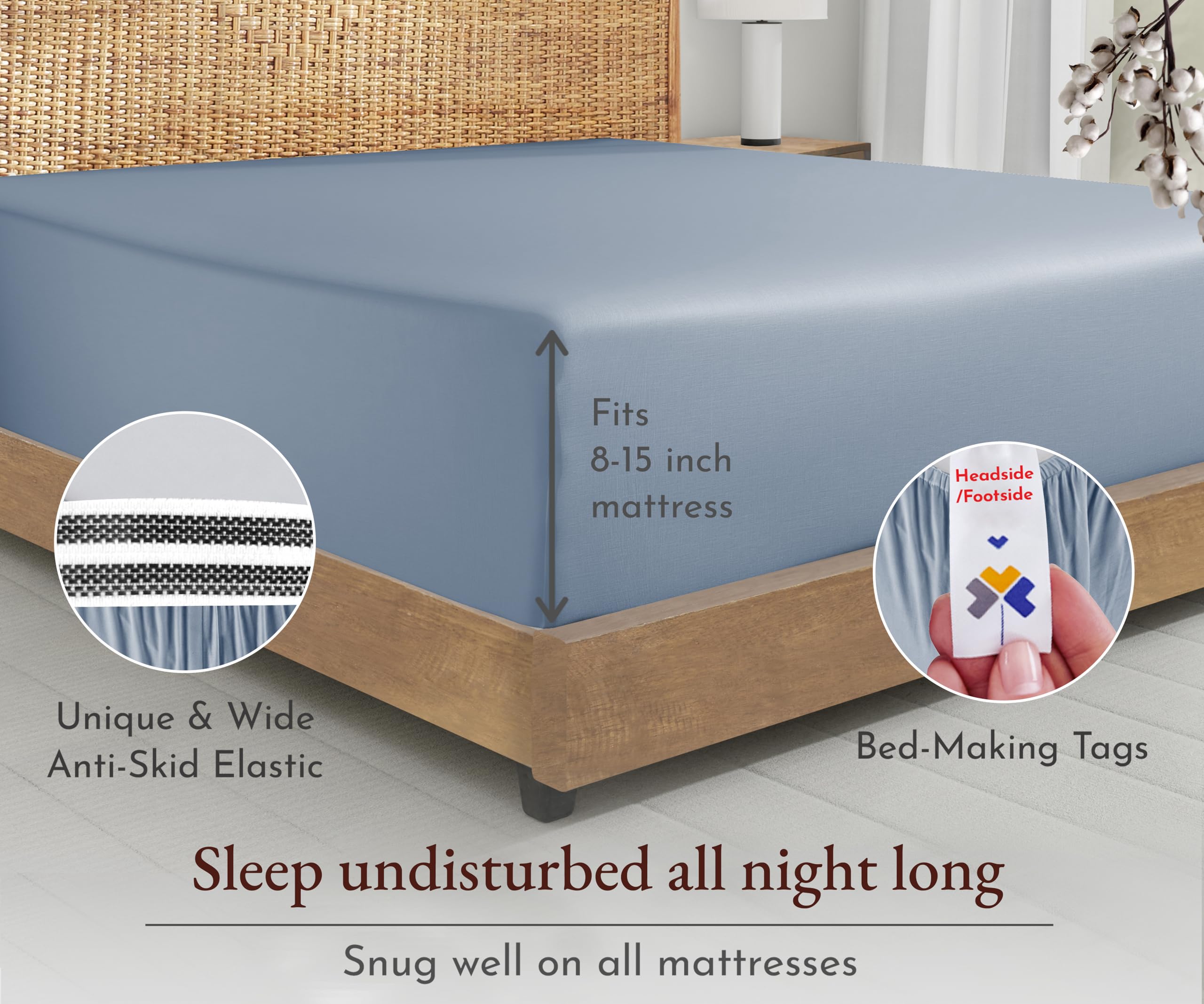 California Design Den Queen Fitted Sheet Only Deep Pocket, 100% Organic Cotton Fitted Sheet Queen, Percale Fitted Sheet Queen, Gots Certified, Snug-Fit, Lightweight And Durable, 1 Pc (Blue Hydrangea)