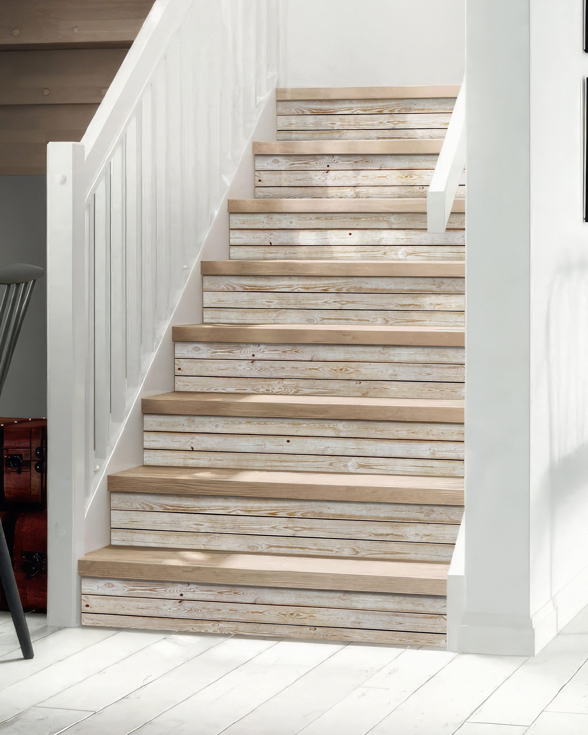 FLFK Stair Riser Decals Peel and Stick Waterproof Vinyl Stair Stickers for Home Decor,7 Strips Each 39.3 x 7.08, Faux Wood Plank
