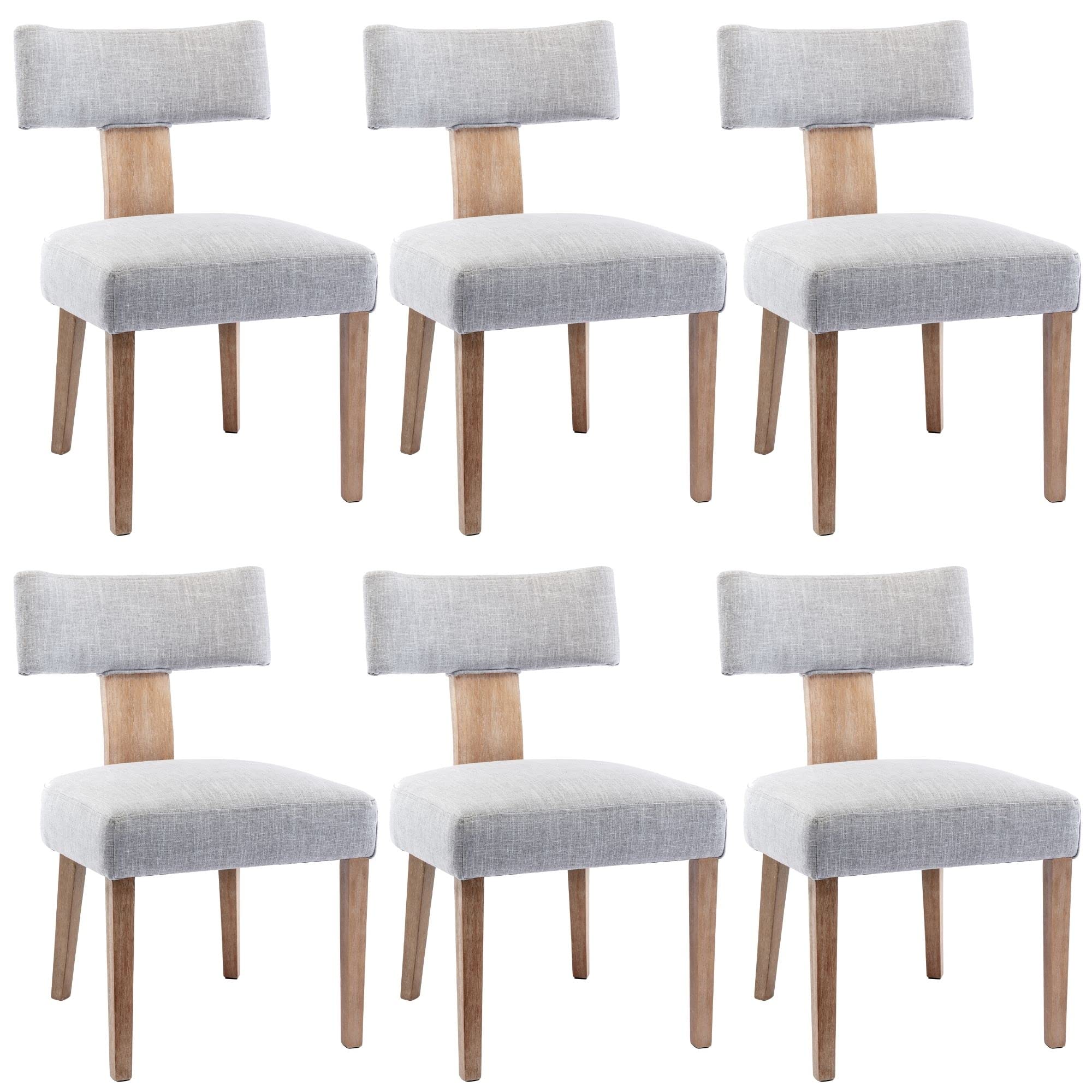 Bestano Modern Dining Chairs Set Of 6, Comfy Upholstered Side Chairs With Wood Legs, Linen Fabric Dining Chairs With Curved Wing