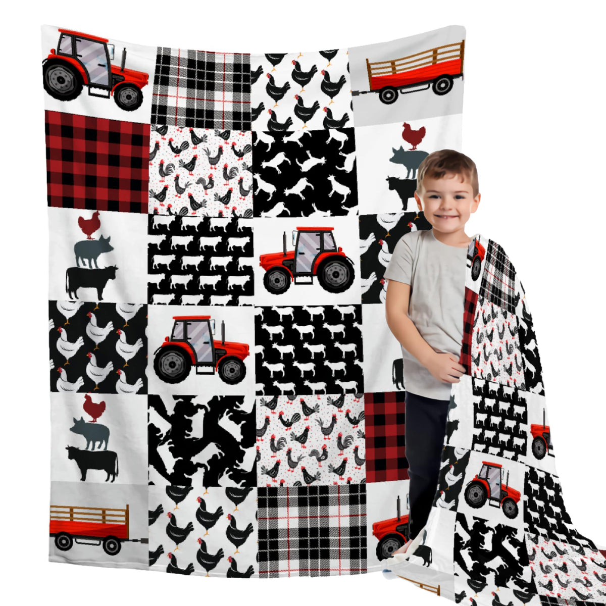 Buyyet Tractor Farm Fleece Flannel Blanket Receiving Blankets For Boys Girls Toddler Gifts Funny Animals Tractors Farmhouse Kids