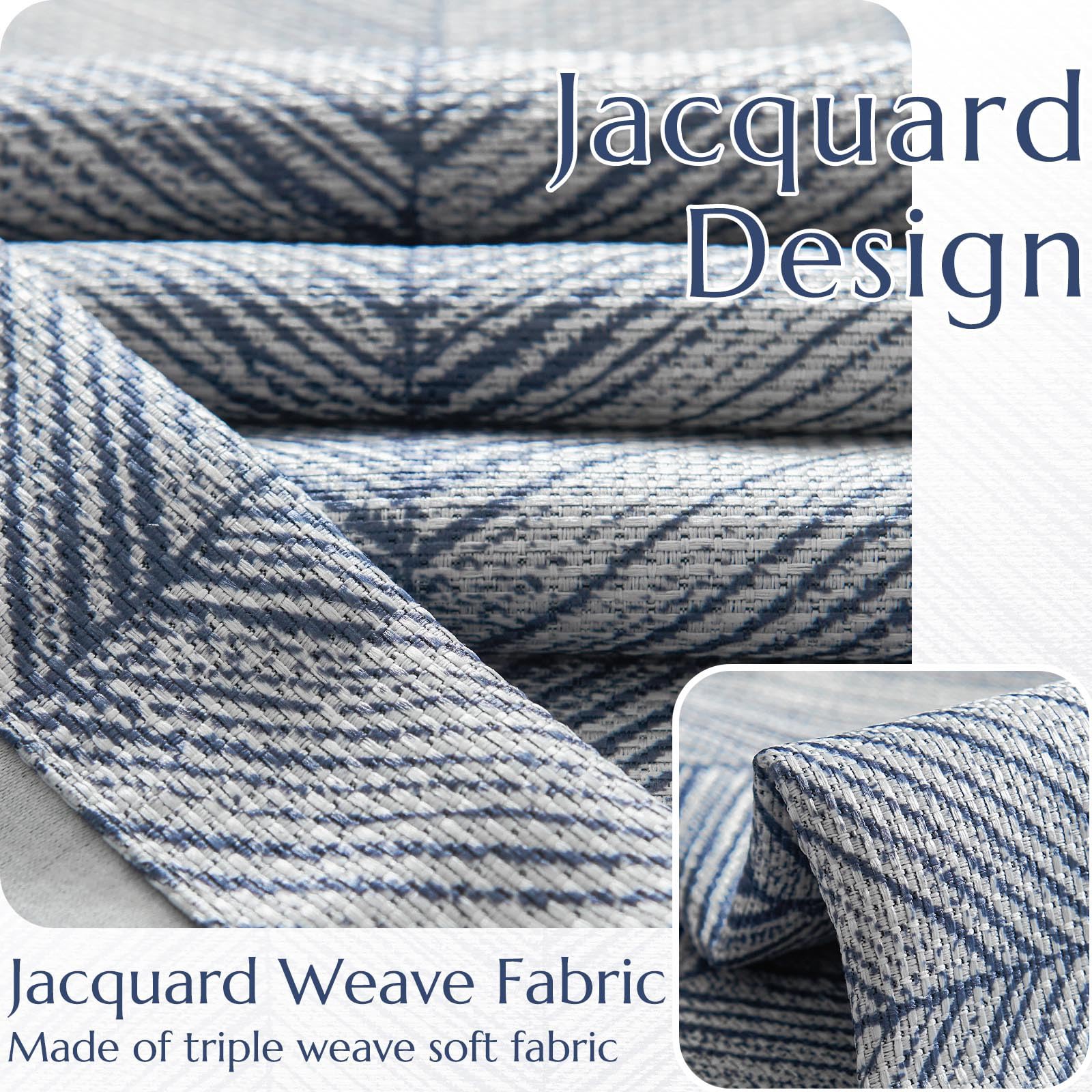 Jinchan Blue Printed Curtains 63 Inch Length For Living Room Grommet Jacquard Curtains With Herringbone Pattern Modern Room Dark