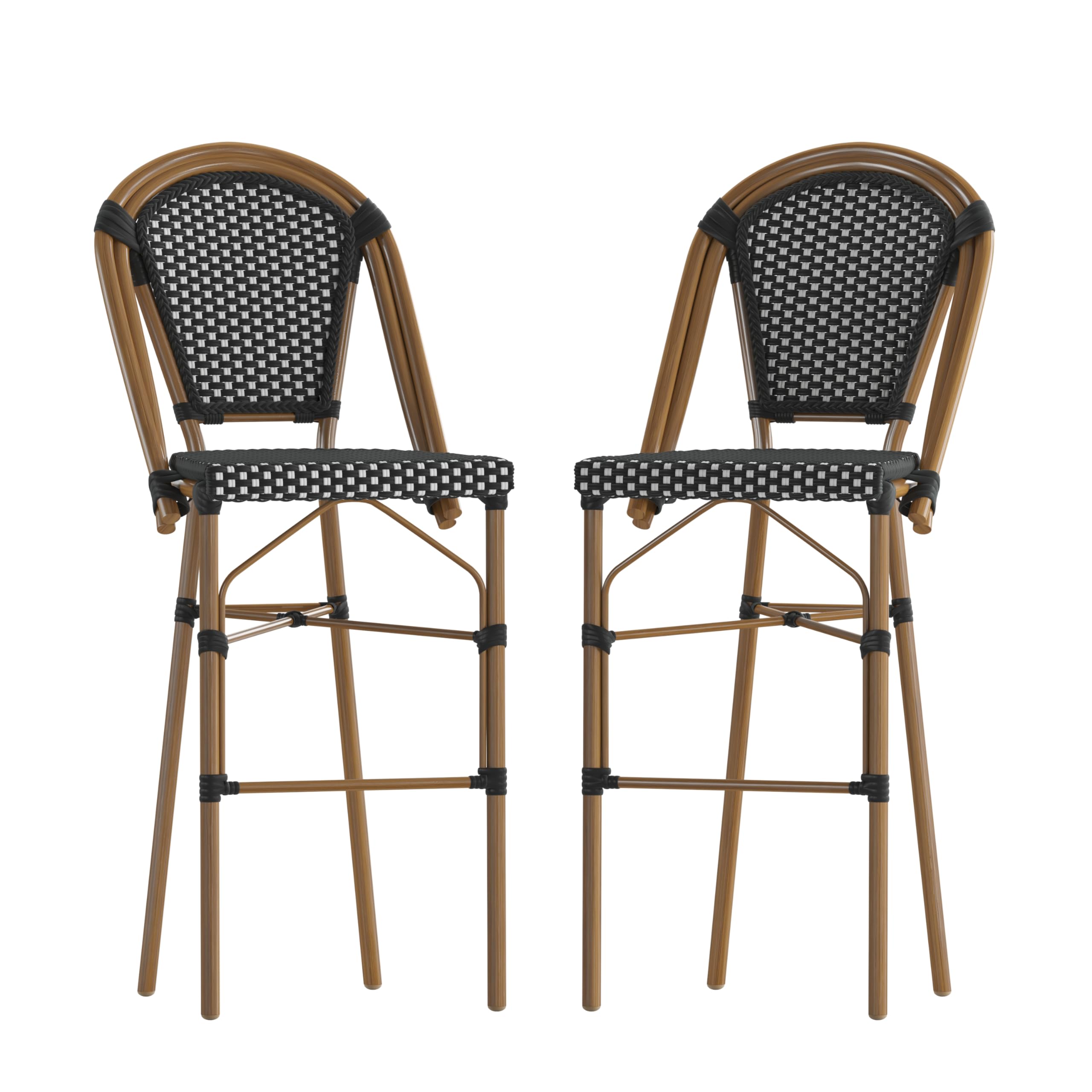 Bistro 30 High Barstools, Black/White/Bamboo Finish, Black/White