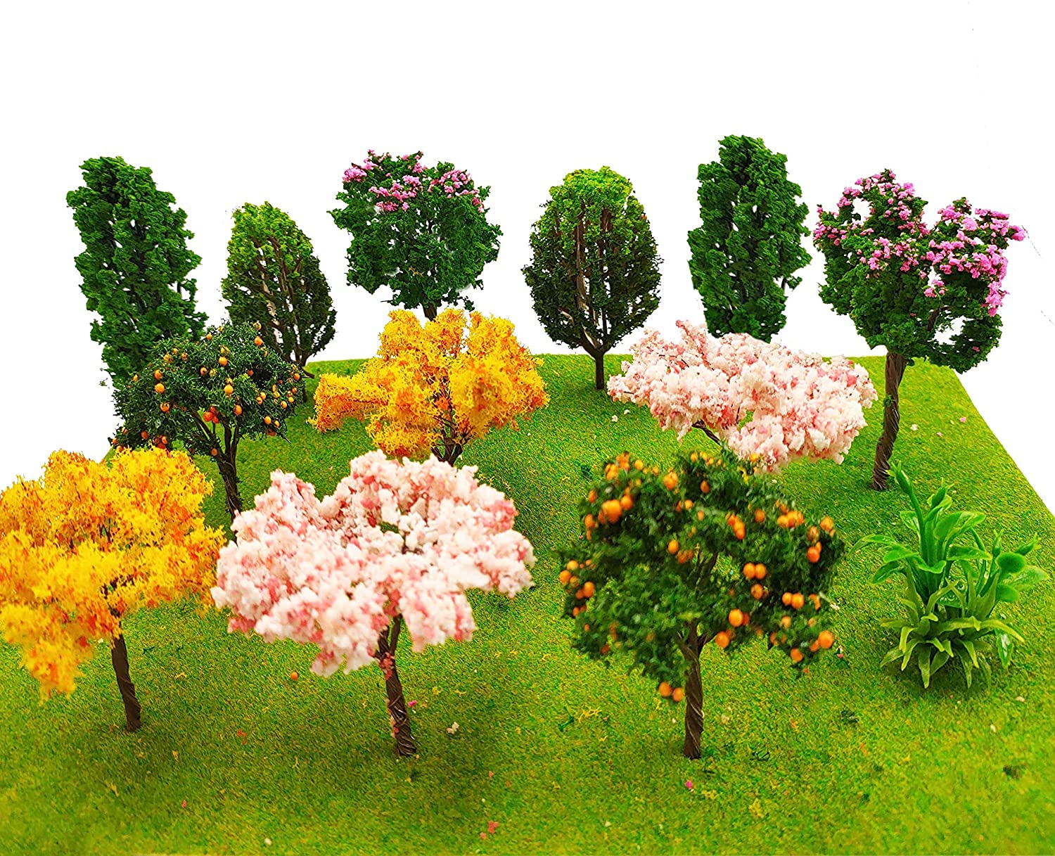 Momoonnon 16 Pcs Miniature Fairy Garden Tree Plant Ornamentm, Mixed Model Trees 1-3 Inches, Miniature Dollhouse Pots Decor Moss