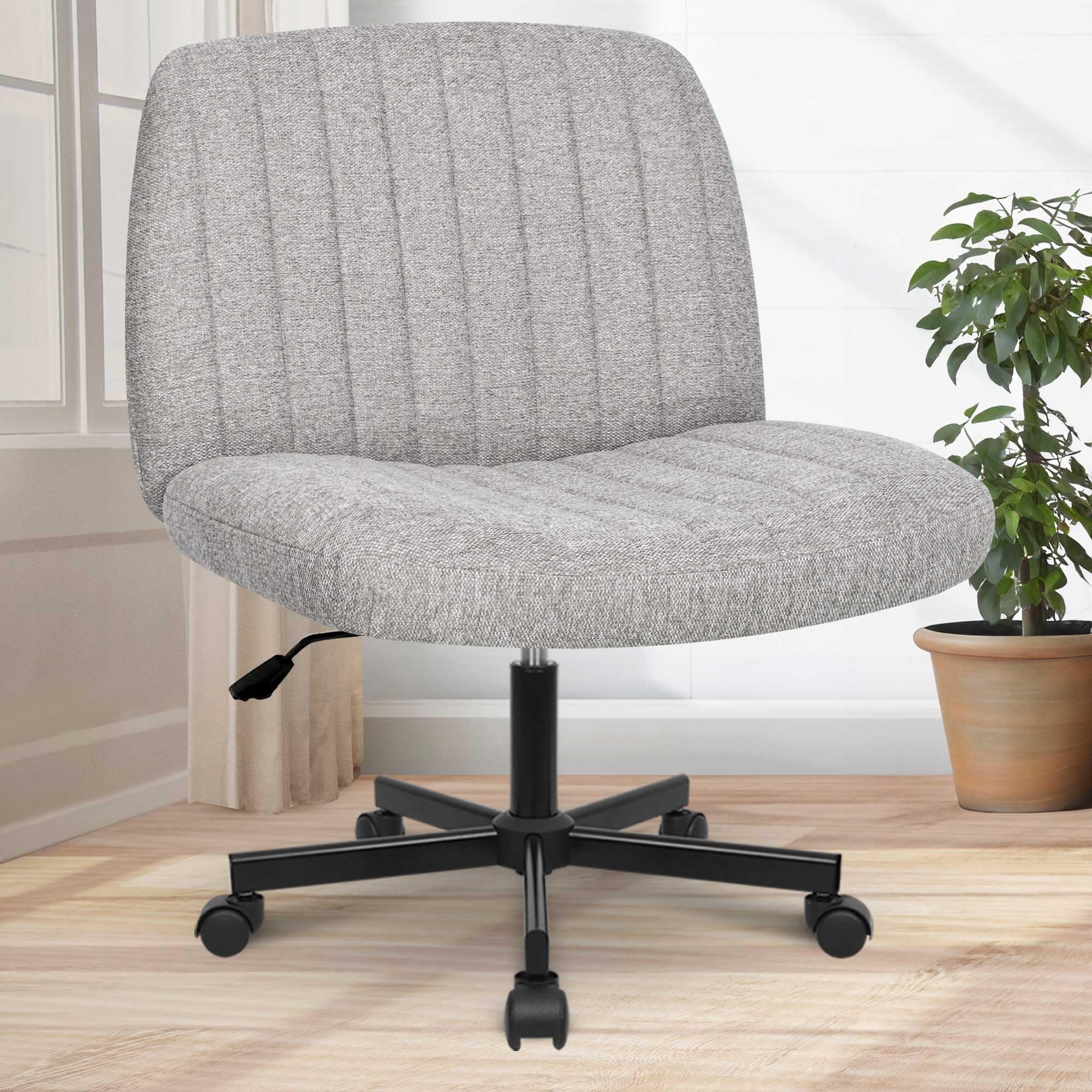 Orange Factory Criss Cross Chair With Wheels, Armless Cross Legged Office Desk Chair, Wide Comfy Vanity Rolling Swivel Modern Co