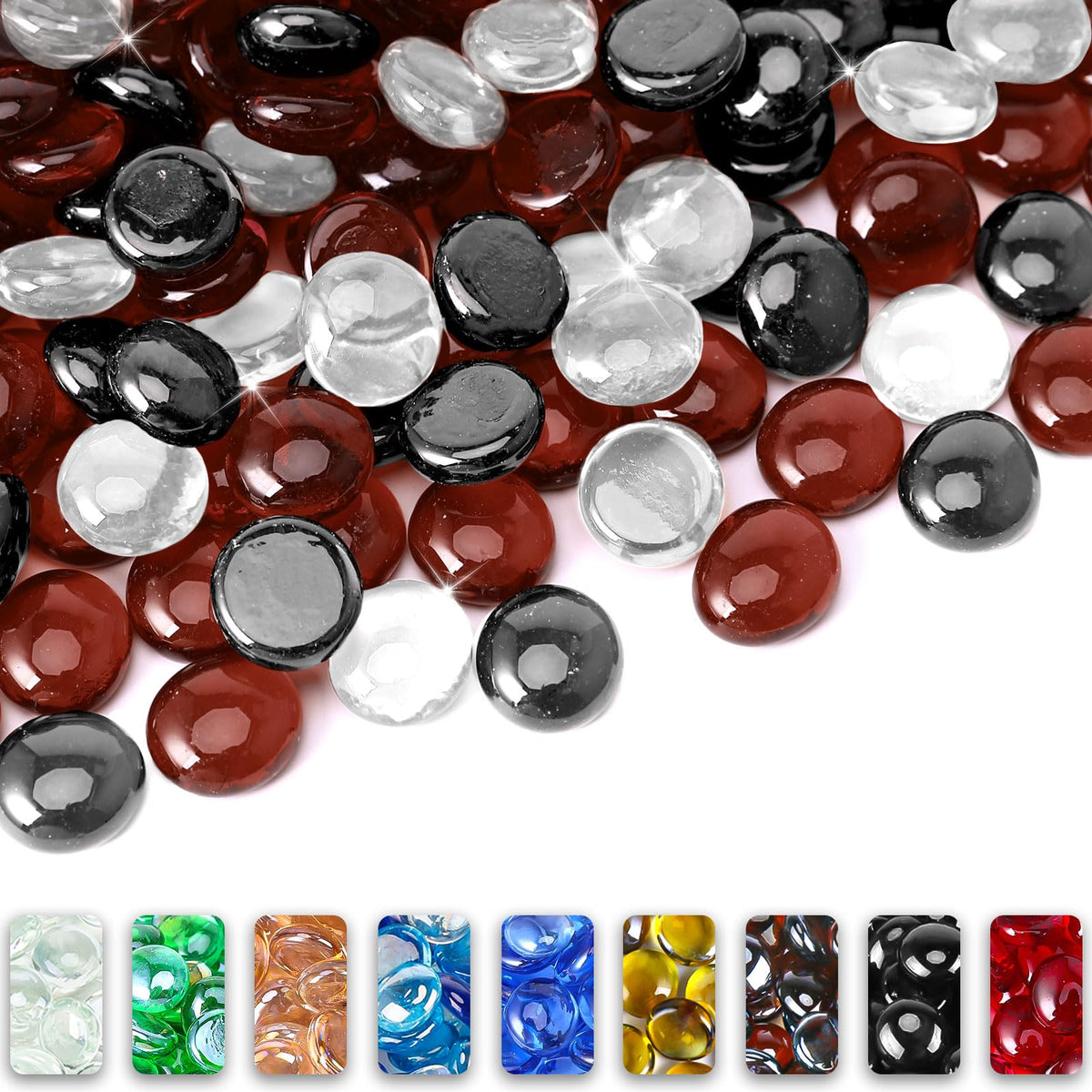 Grisun 10 Pound Blend Fire Glass Beads For Fire Pit - 1/2 Inch Reflective Round Fireglass Drops, Decorative For Fireplace, Ultra