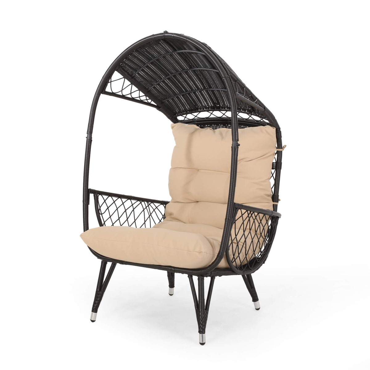 Gdfstudio Joanna Outdoor Wicker Standing Basket Chair With Cushion, Brown And Tan.