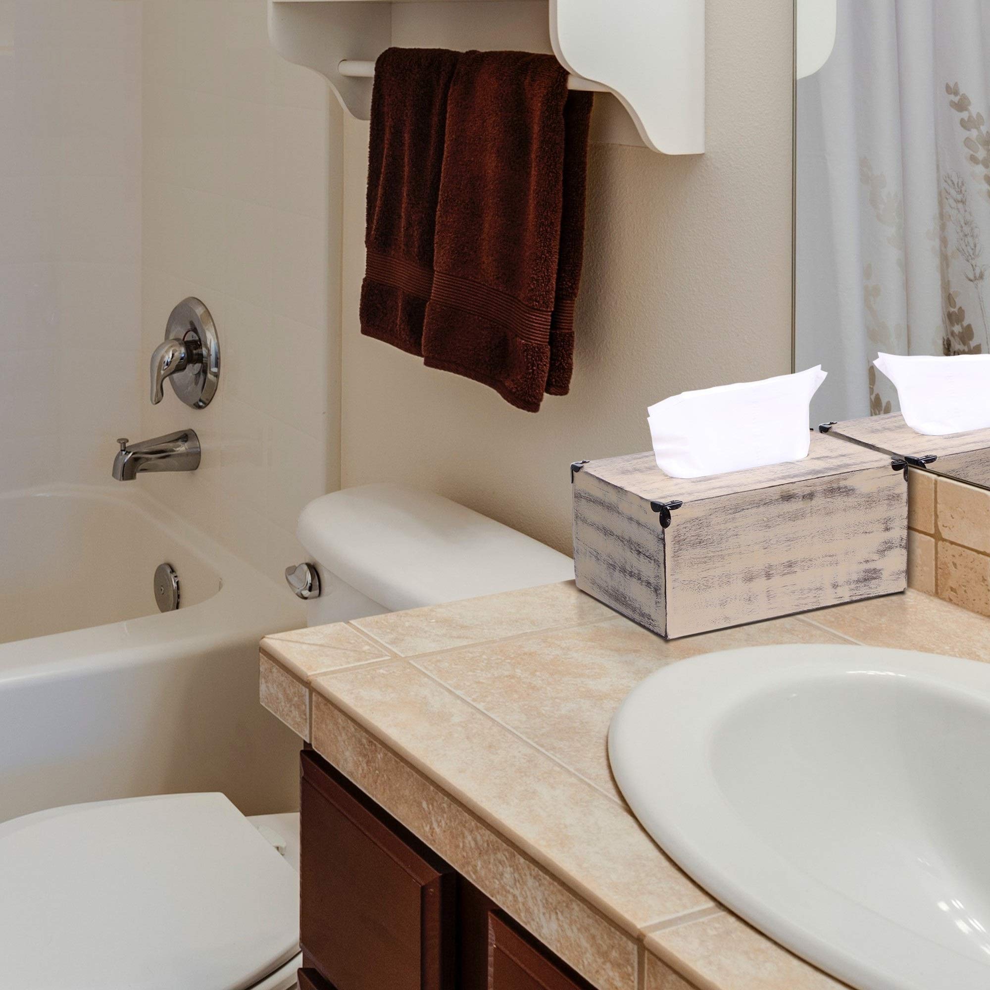 HomeRoots Rectangular Light Brown Mango Wood Tissue Holder