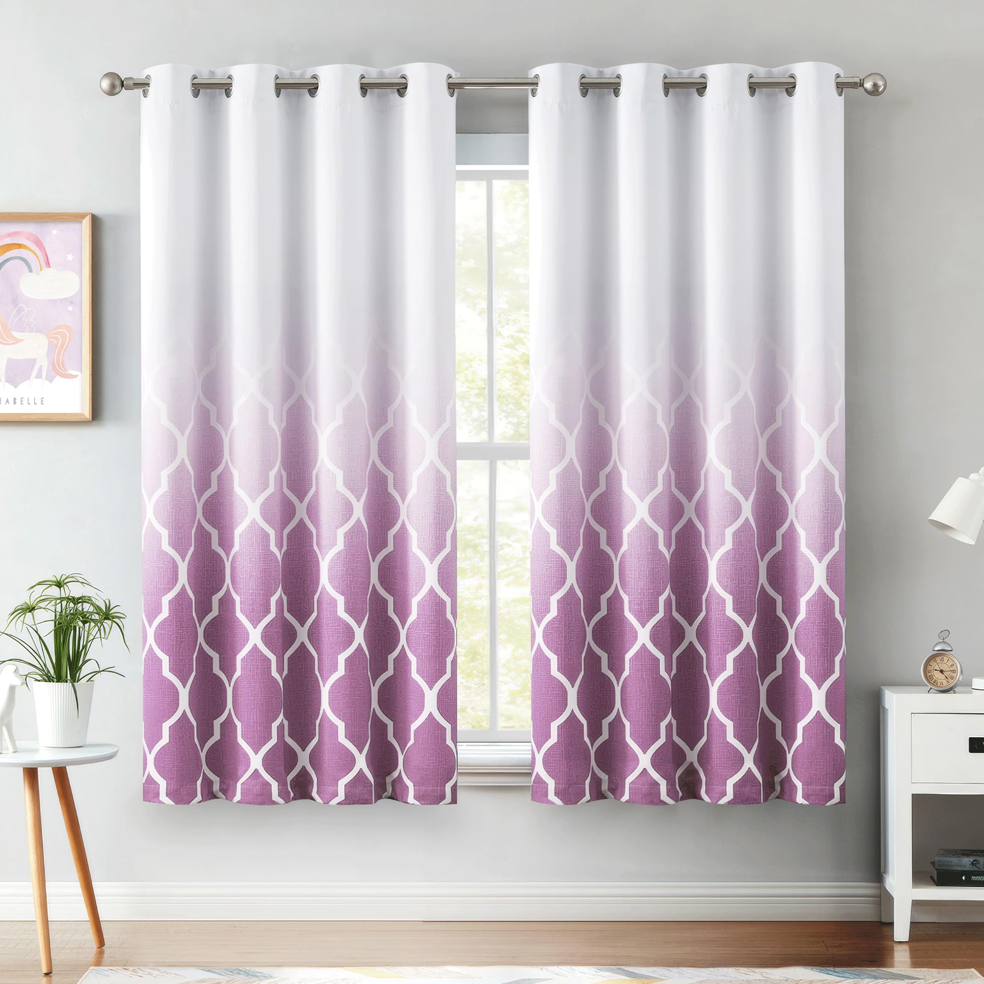 Metro Parlor Ombre Full Blackout Curtains 54 Inches Length 2 Panels For Living Room Bedroom Purple White Moroccan Printed Gromme