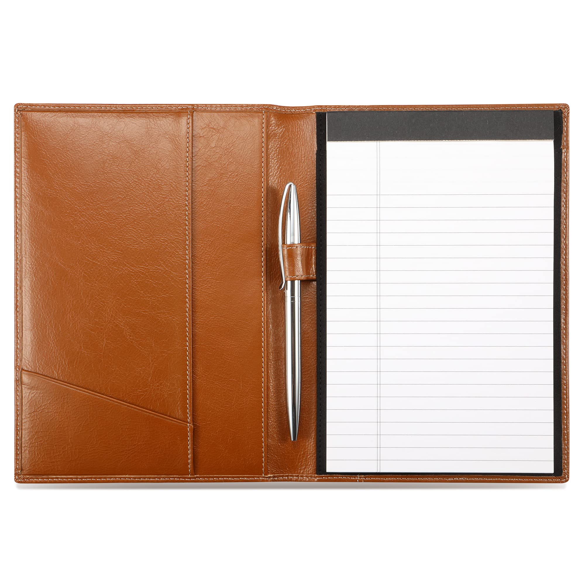 Leather Junior Padfolio For Men & Women With Pen Loop, Italian Calfskin, Business Portfolio Notebook Folder (Antiqued Brown)