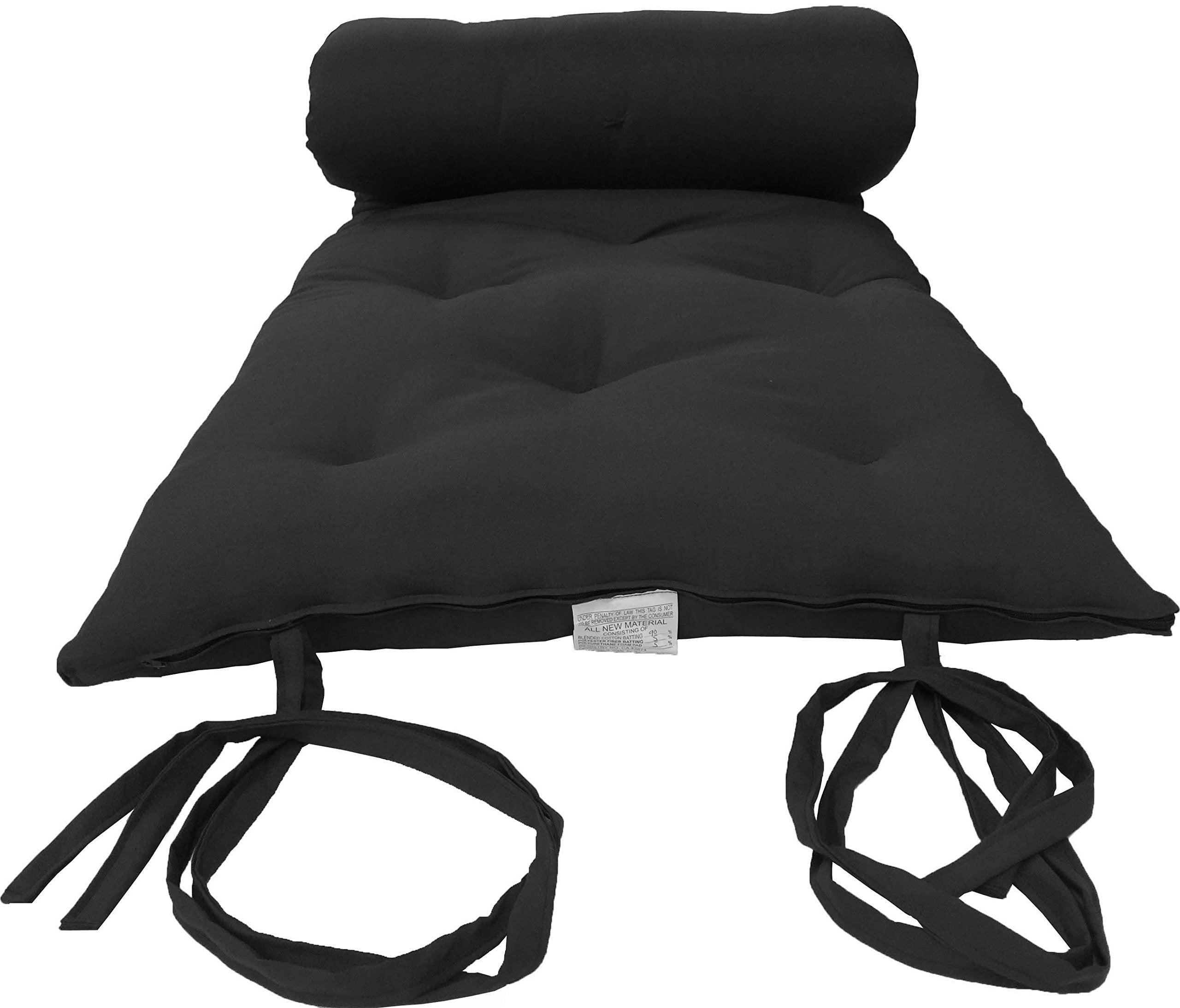 D&D Futon Furniture Queen Size Black Cotton/Foam/Polyester Traditional Japanese Floor Rolling Futon Mattresses, Yoga Meditation