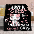 Cat Blanket Plush Gift for Kids Women Comfy Throw-Just A Girl Who Loves Cats-Soft Lightweight Kawaii Kitten Quilt Cozy Sheet Cut